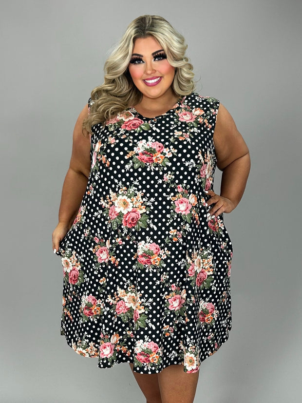 33 SV {Dotted Garden} Black Polka Dot Floral V-Neck Dress EXTENDED PLUS SIZE 4X 5X 6X