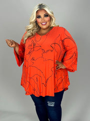 19 PQ {Follow This Path} Orange Print V-Neck Top PLUS SIZE XL 2X 3X 4X 5X