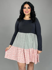 26 CP {Blending In} Grey/Pink Leopard Print Tiered Dress PLUS SIZE 1X 2X 3X