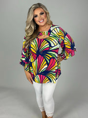 30 PQ {Fan For You} Navy/Fuchsia Keyhole Print Top PLUS SIZE 1X 2X 3X