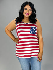 98 SV-C {American Spirit} Ivory/Red Stripe & Star Print Top PLUS SIZE XL 2X 3X