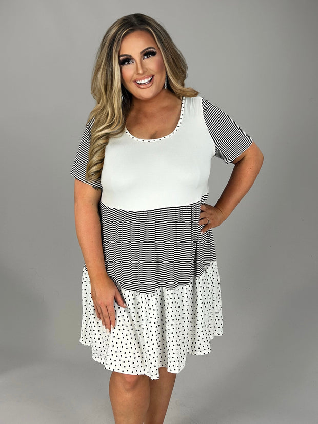 93 CP-E {No Playing} Ivory Stripe/Polka Dot Dress PLUS SIZE 1X 2X 3X