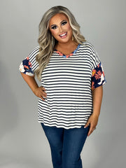 SALE!! 26 CP-O {Everyday Comfy} Navy Stripe Floral Top PLUS SIZE 1X 2X 3X