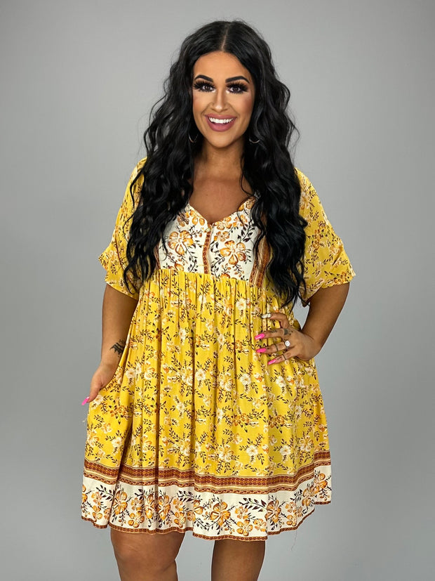 SALE!!  66 PSS-D {Little Picnic} "UMGEE"  Yellow Floral Dress PLUS SIZE XL 1X 2X