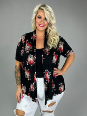 26 OT {Love Of Fashion} Black/Red Floral Print Cardigan PLUS SIZE 1X 2X 3X