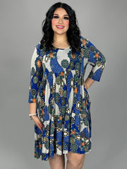 58 PQ {Mandala Perfection} Royal Blue Mandala Print Dress EXTENDED PLUS SIZE XL 2X 3X 4X 5X