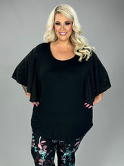 54 SD {Not So Subtle} Black Eyelet Bat Wing Sleeve Top PLUS SIZE 1X 2X 3X