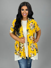 26 OT {Giving It My Best} Mustard Floral Print Cardigan PLUS SIZE 1X 2X 3X