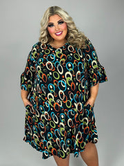 26 PSS {The Circle Has Arrived} Black Circle Print V-Neck Dress EXTENDED PLUS SIZE 4X 5X 6X