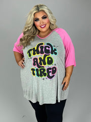 45 GT {Thick and Tired} Grey/Pink Graphic Tee Curvy Brand XL 2X 3X 4X 5X 6X (May Size Down 1 Size)