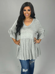 83 SSS {Random Thoughts} Heather Grey Babydoll V-Neck Top PLUS SIZE XL 2X 3X