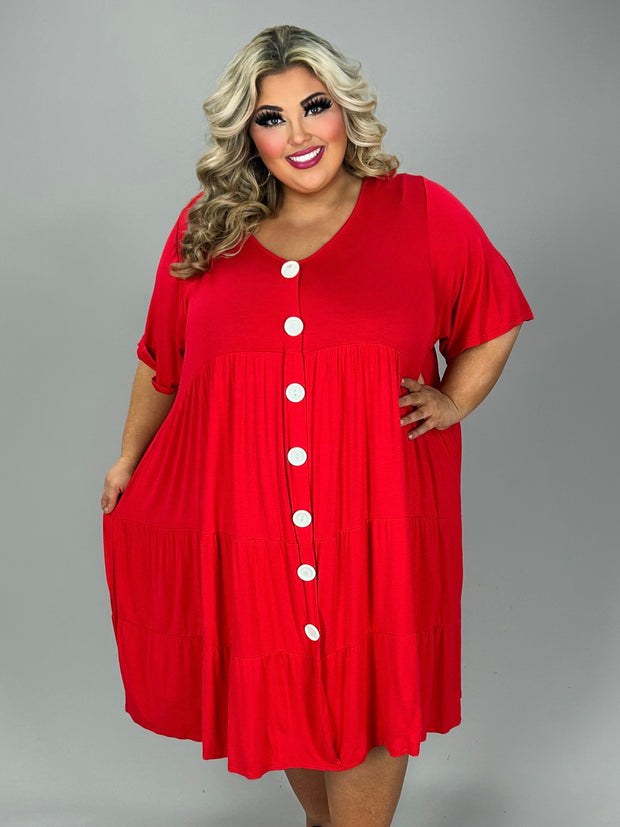 SALE!! 35 SD-A {For The Fashionistas} Red Tiered  V-Neck Dress CURVY BRAND!!!   PLUS SIZE 1X 2X 3X