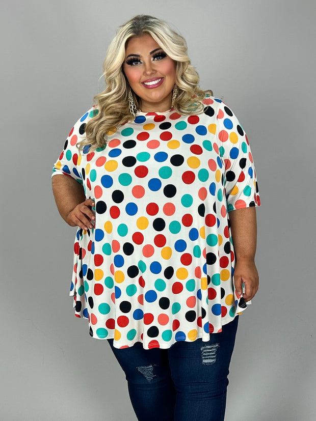 SALE!! 34 PSS-D {Snazzy Dots} Ivory/Multi-Color Polka Dot Top EXTENDED PLUS SIZE 4X 5X 6X