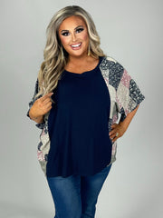 SALE!! 23 CP {End Of The Story} Navy Top w/Patchwork Print PLUS SIZE 1X 2X 3X