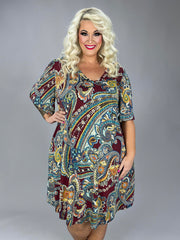 SALE!! 70 PSS {The Last Dance} Wine Paisley Print V-Neck Dress EXTENDED PLUS SIZE 3X 4X 5X