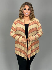 34-OT-X  {Chain Of Events}  Taupe/Rust Cardigan Plus Size 1X 2X 3X