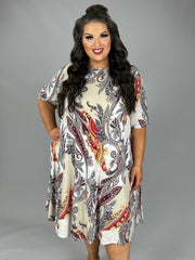 SALE!! 64 PSS-B {Quick To Smile} Beige Paisley Print Dress EXTENDED PLUS SIZE 4X 5X 6X