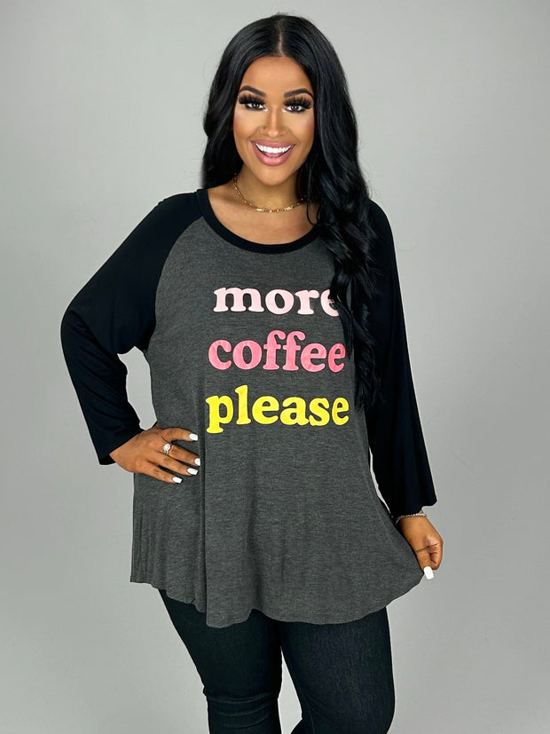 SALE!! GT-N {More Coffee Please} Charcoal & Black Raglan Tee