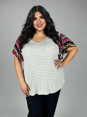 26 CP {Where Stripes Converge} Navy/Grey Stripe Print Top PLUS SIZE 1X 2X 3X