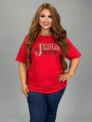 SALE!! 49 GT {In Jesus Name} Red/Leopard Script Graphic Tee  PLUS SIZE 1X 2X 3X