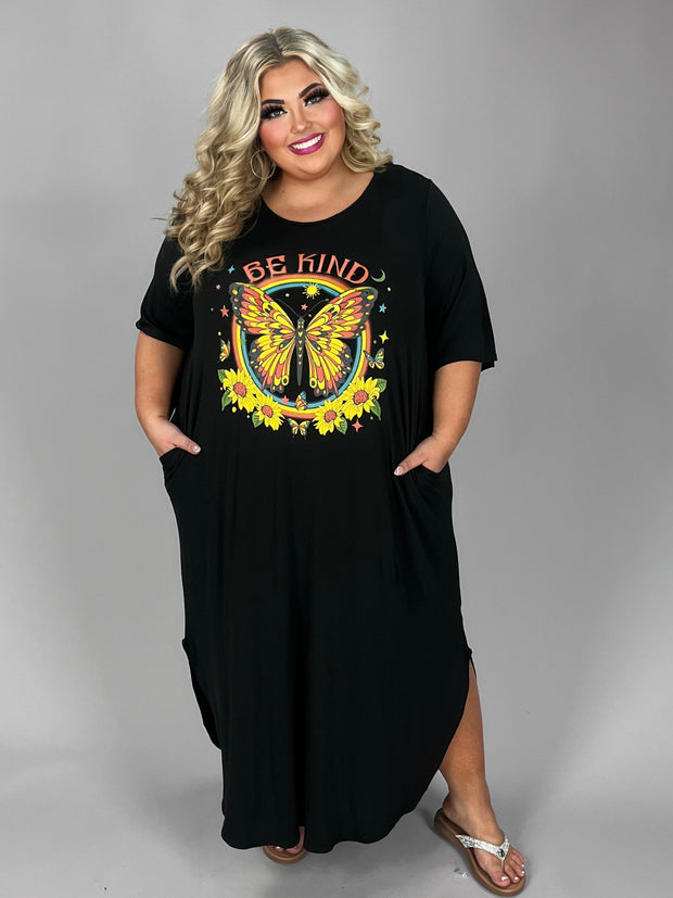 LD-Q {Be Kind Butterfly} Black Graphic Print Dress CURVY BRAND!!!  EXTENDED PLUS SIZE XL 2X 3X 4X 5X 6X