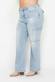 SALE!! LEG-H {Judy Blue} Light Blue Acid Washed High Waisted Denim Cargo Jeans