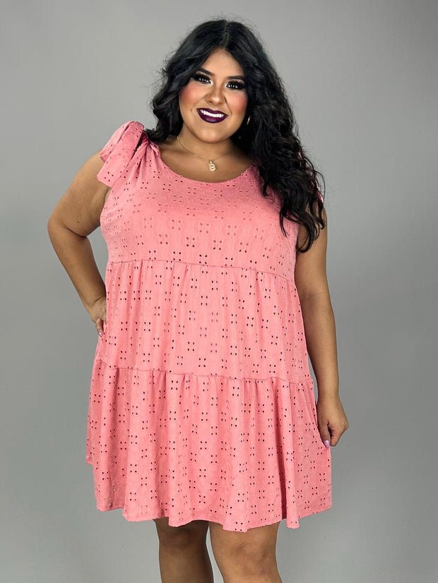 SALE!! 20 SV-A [Stunning Gaze} Pink Eyelet Lined Tiered Dress PLUS SIZE 1X 2X 3X