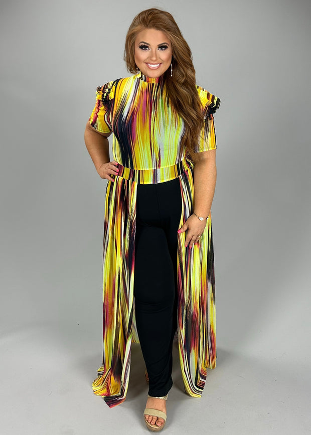 SALE!! LD-C {Boujee Lady} Yellow Stripe Print Long Top PLUS SIZE 1X 2X 3X