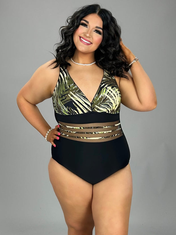 SWIM {Hawaiian Tropics} Black & Green Printed Swimsuit