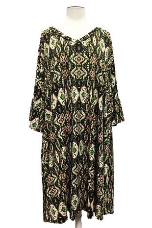 SALE!! 29 PQ {Never Gonna Turn Back} Green/Black Print V-Neck Dress EXTENDED PLUS SIZE 4X 5X 6X