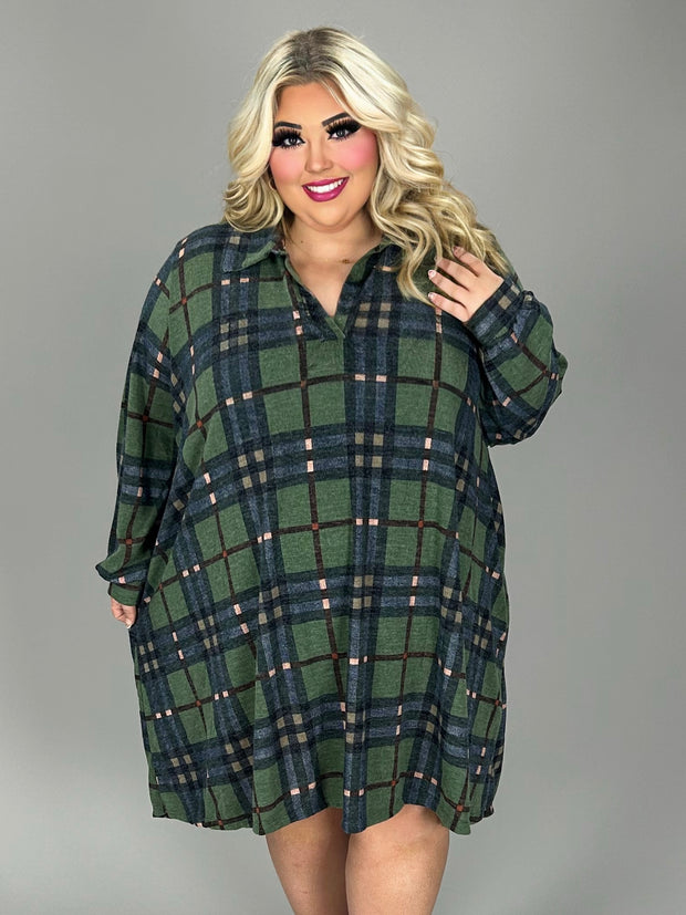 52 PLS {Plaid To Have It} Olive/Navy Plaid Print Collared Top EXTENDED PLUS SIZE 4X 5X 6X