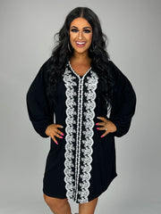 59 SD {Showstopper} Black V-Neck Dress w/Lace Contrast PLUS SIZE 1X 2X 3X