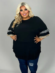 96 CP {Best Days} Black Top w/Printed Ruffle Sleeves  EXTENDED PLUS SIZE 3X 4X 5X