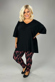 LEG-H {Red Fun} Black/Red Print Leggings EXTENDED PLUS SIZE 3X/5X