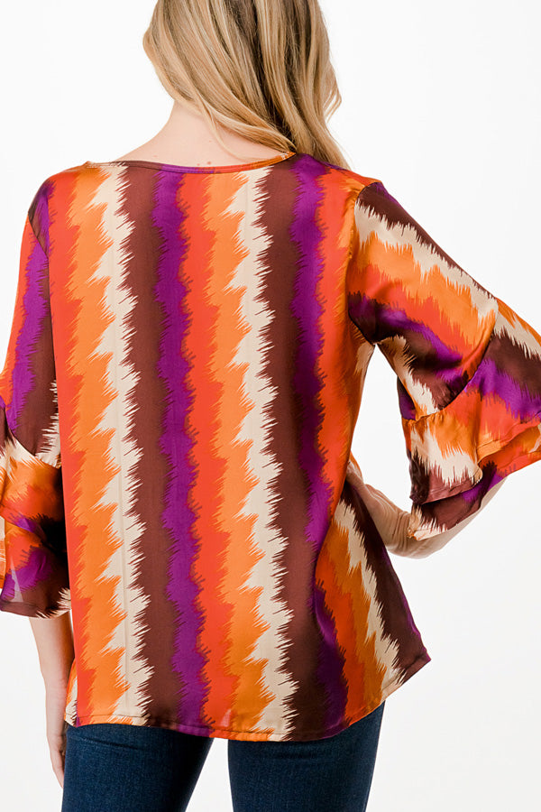 51 PQ {Dreamy Mood} Rust/Purple Stripe Print Top PLUS SIZE 1X 2X 3X