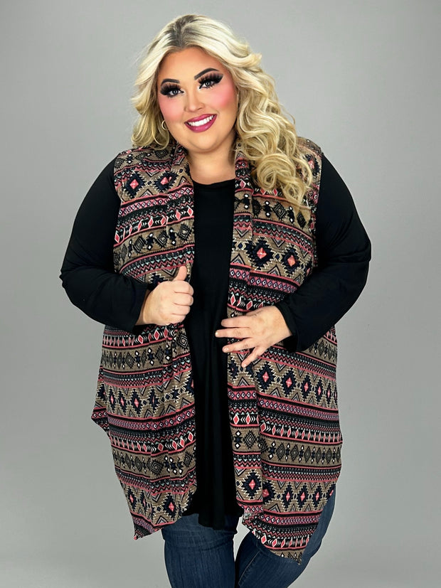 32 OT {Desert Softened} Pink/Black Southwest Print Vest EXTENDED PLUS SIZE 1X 2X 3X 4X 5X