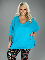 27 SSS  {Happy As Can Be} Ice Blue V-Neck Top w/Pocket PLUS SIZE 1X 2X 3X