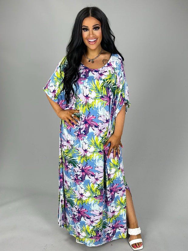 SALE!! LD-P {Flower Time} Blue Floral Printed Dress PLUS SIZE 1X 2X 3X