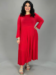 LD-A  {Always Appropriate} Red Tiered Midi Dress PLUS SIZE 1X 2X 3X