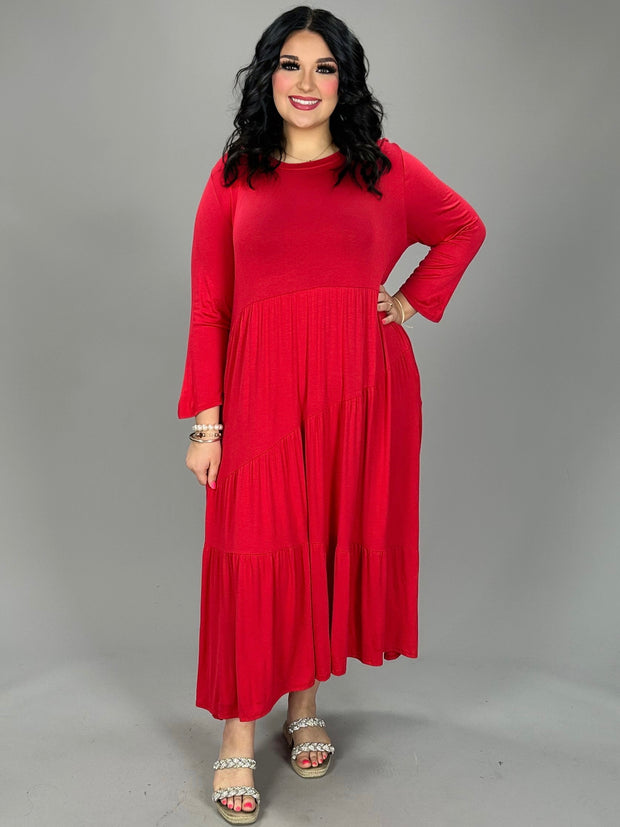 LD-A {Always Appropriate} Red Tiered Midi Dress PLUS SIZE 1X 2X 3X