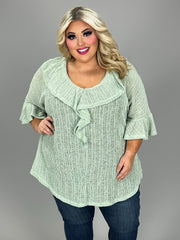 25 SSS [Can't Talk Now} Ruffle Neck Open Weaved Mint Sweater EXTENDED PLUS SIZE 4X 5X 6X