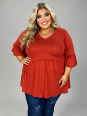 SALE!! 29 SQ [Capture Simplicity} Rust Babydoll V-Neck Tunic EXTENDED PLUS SIZE 3X 4X 5X