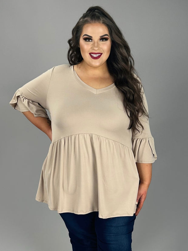 SALE!! 29 SQ  {Capture Simplicity} Lt. Taupe Babydoll V-Neck Top EXTENDED PLUS SIZE 3X 4X 5X