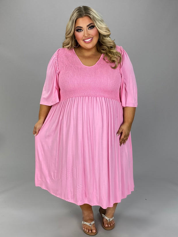 33 SSS-U {Look Stunning In Curvy} Pink Smocked Dress CURVY BRAND!!!  PLUS SIZE XL 2X 3X