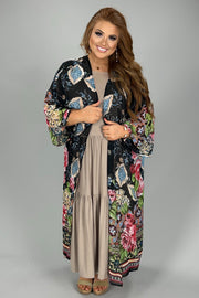 SALE!! 26 OT-A {A Beautiful World} Black Floral Print Kimono PLUS SIZE XL 1X 2X