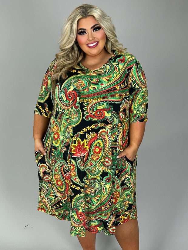 28 PSS {Relish The Paisley} Green Paisley V-Neck Dress EXTENDED PLUS SIZE 3X 4X 5X