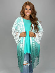 SALE!! 24 OT-J {A Little Flirty} Umgee Sage Dip Dye Floral Kimono PLUS SIZE XL 1X 2X