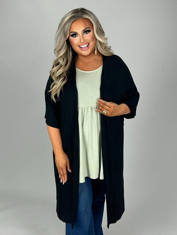 33 OT {Simpler Is Better} Black Short Sleeve Duster PLUS SIZE 1X 2X 3X