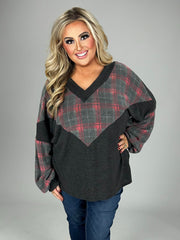 SALE! 45 CP-E {Wish I Could} Charcoal Plaid Fleece Bubble Sleeve Tunic Plus Size 1X 2X 3X