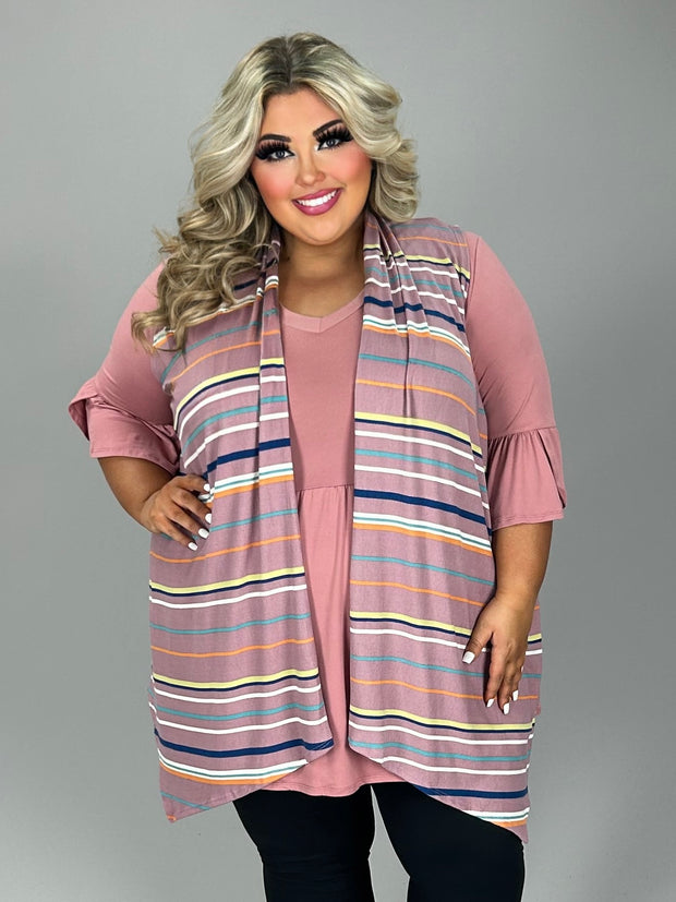 89 OT {Forming Connections} Mauve Stripe Print Vest EXTENDED PLUS SIZE 3X 4X 5X